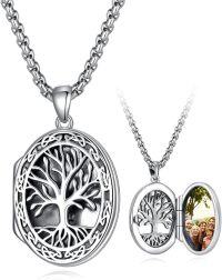 wholesale 925 Sterling Silver Tree of Life Oval Lockets with Chain - Photo Frame Pendants Necklaces Gift for Her-C-Tree of life locket necklace