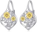 wholesale 925 Sterling Silver Sunflower Tree of Life Drop Dangle Leverback Earrings for Women Girls s 4cm Long-0-0