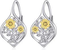wholesale 925 Sterling Silver Sunflower Tree of Life Drop Dangle Leverback Earrings for Women Girls s 4cm Long-sunflower-sunflower
