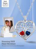 wholesale S925 Sterling Silver & White Gold Plated Heart Pendant Necklace with 1ct Garnet & 1ct Sapphire, Tree of Life Love Gift for Women-0-2