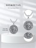 wholesale 925 Sterling Silver Round Skull Pendant Necklace with Hourglass and Crosses - Memento Mori Gothic  for Men & Women-0-3