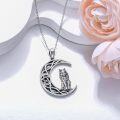 wholesale 925 Sterling Silver Wolf on Crescent Moon with Abalone Shell and Pentagram Pendant Necklaces for Women Girls s 43cm Chain Length-0-1