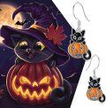 wholesale 925 Sterling Silver Halloween Black Cat Jack-o'-Lantern Drop Earrings-0-5