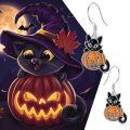 wholesale 925 Sterling Silver Halloween Black Cat Jack-o'-Lantern Drop Earrings-0-5
