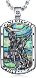 wholesale 925 Sterling Silver Saint Michael Protect Us Pendant Necklace with Abalone Shell and Chain for Men Women -0-0