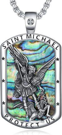 wholesale 925 Sterling Silver Saint Michael Protect Us Pendant Necklace with Abalone Shell and Chain for Men Women -saint michael
