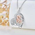 wholesale 925 Sterling Silver Axolotl Mother Daughter Heart Pendant Necklaces with Cubic Zirconia and Engraved Message I Love You Forever - Cute s for Women-0-2