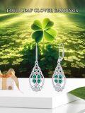 wholesale 925 Sterling Silver Emerald Clover Drop Earrings Luck Jewelry for Women Gifts USA-0-5