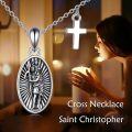 wholesale 925 Sterling Silver 925 Oval St. Christopher Pendant & Cross Charm Necklace-0-2