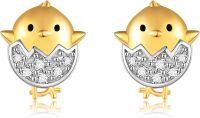 wholesale Gold-Plated 925 Sterling Silver Chick Cubic Zirconia Stud Earrings for Women-Chicken