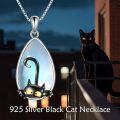 wholesale 925 Sterling Silver & Moonstone Black Cat Protection Necklace for Women, Adjustable Chain, Hypoallergenic Jewelry Gift for Her-0-4