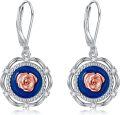 wholesale 925 Sterling Silver Blue Rose Drop Dangle Leverback Earrings with Cubic Zirconia Stones for Women Girls Gifts-0-0