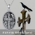 wholesale 925 Sterling Silver Cross Pendant with Raven and Thorn Design on Black Stone Chain for Men & Women-0-4