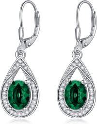 wholesale Sterling Silver Genuine Simulated Birthstone Teardrop Leverback Earrings-Simulated Emerald