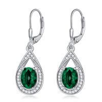 wholesale 925 Sterling Silver 3 ct Moissanite D VVS Tear Drop Halo Leverback Earrings-Simulated Emerald