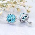 wholesale 925 Sterling Silver CZ Simulated Birthstone Sparkle Halo Square Stud Earrings-0-2