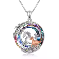 TOUPOP Sterling Silver Crystal Horse Necklace For Women Birthday Gifts-undefined