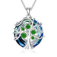 TOUPOP Sterling Silver Emerald Tree Of Life Necklace Birthday Gift For Women-undefined