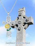 TOUPOP Sterling Silver Emerald Celtic Cross Sunflower Heart Pendant Necklace-0-1
