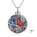 wholesale 925 Sterling Silver Round Blue & Red Bird Cremation Jewelry Keepsake Pendant Necklace with Funnel and Fill Tool-0-0