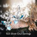 wholesale 925 Sterling Silver Moonstone Owl Drop Earrings for Women Girls  4cm Long-0-5