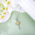 wholesale 925 Sterling Silver Sunflower Pendant with Cubic Zirconia and Leaf Design Necklaces for Women-0-2
