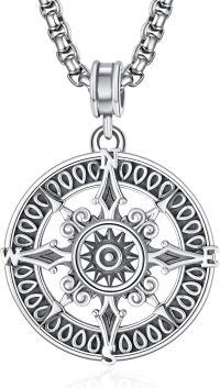wholesale 925 Sterling Silver Compass Necklace w/ 24 Rolo Chain & Travel Pendant - Graduation Gift for Her Him -Compass-C