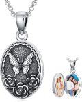wholesale 925 Sterling Silver Butterfly Photo Locket Necklace with Rose Flower Design, Adjustable Chain, Gift for Mom Wife Sister-0-0
