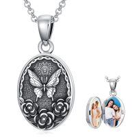 wholesale 925 Sterling Silver Butterfly Flower Photo Locket Necklace-01-Butterfly Locket Necklace