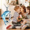 wholesale 925 Sterling Silver Blue Crystal Mother & Child Dolphins Pendant Necklaces Gift for Women Girls-0-1