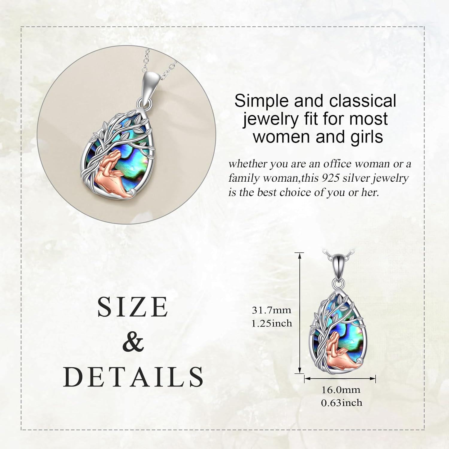  Sterling Silver Abalone Shell Tree of Life Necklace -0-2