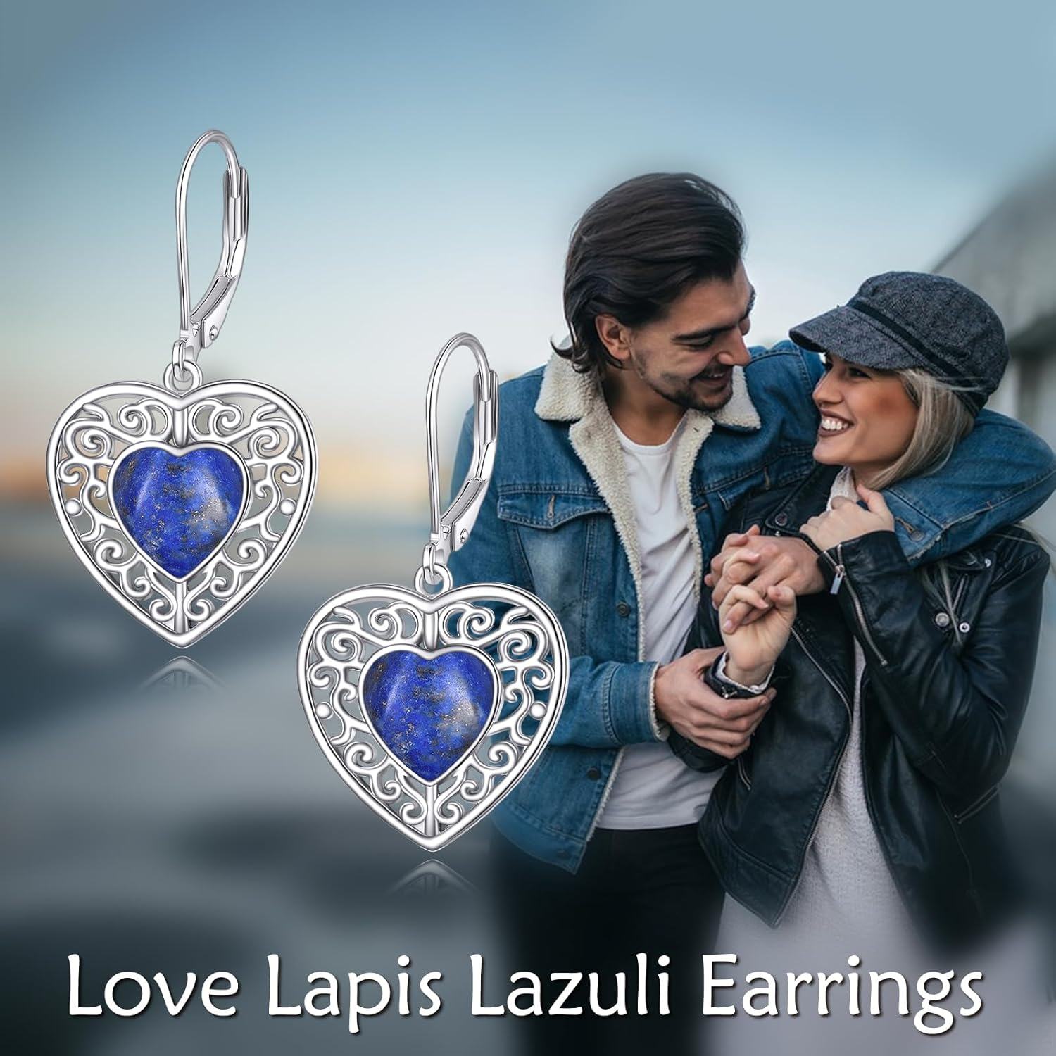 Sterling Silver Onyx Peridot Pink Moss Agate Turquoise Lapis Lazuli Heart Earrings-0-6