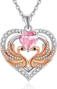 wholesale 925 Sterling Silver Rose Gold Plated Swan Birthstone Necklace for Women-10 Oct - Tourmaline