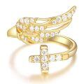 wholesale 925 Sterling Silver Gold Plated Angel Wing Cross Cubic Zirconia Open Ring For Women-0-0