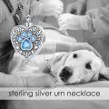 wholesale 925 Sterling Silver Heart Paw Print Blue Crystal Pet Cremation Jewelry Urn Pendant Necklace for Dogs Cats Ashes Keepsake Gift-0-3