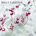 wholesale 925 Sterling Silver Red Crystal Holly Leaf Leverback Earrings for Women & Girls - Mothers Day Gift-0-1