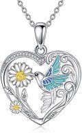 wholesale 925 Sterling Silver Heart-Shaped Hummingbird Daisy Flower Pendant Necklace Gifts for Women-0-0