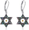 wholesale 925 Sterling Silver Star of David Cross Dangle Earrings with Mother-of-Pearl and Amber Accents for Jewish & Christian Women's Gift-0-0