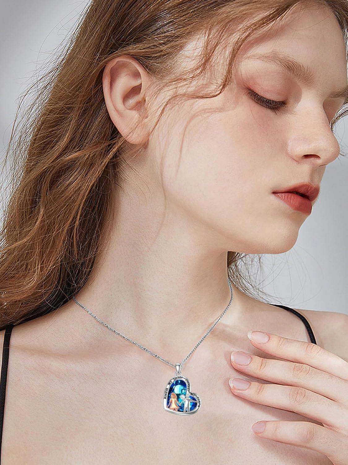  Sterling Silver Crystal Heart Necklace Sister Gift from Brother Sister -0-5