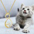 wholesale 925 Sterling Silver Gold Plated Heart Cat Pendant Necklace - Cute Gifts for Women and Girls-0-5