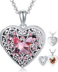 wholesale Sterling Silver Heart Photo Locket Necklace 925-C-Rose Butterfly Locket Only-C-Rose Butterfly Locket+Photo+Text