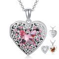 wholesale S925 Sterling Silver Heart Shaped Locket Necklace with Pink Crystals & Engraving Option for Women (Chain Included)-0-5