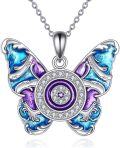 wholesale 925 Sterling Silver Blue & Purple Enamel Butterfly Pendant Necklace for Women-0-0