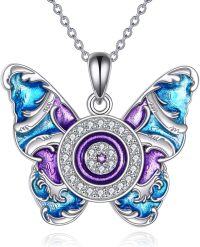 wholesale 925 Sterling Silver Blue & Purple Enamel Butterfly Pendant Necklace for Women-Butterfly Necklace