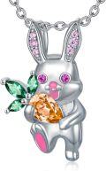 wholesale 925 Sterling Silver Bunny Necklace with Crystal - Cute Fashion Jewelry Gift for Women & Teens-0-0