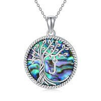 TOUPOP Sterling Silver Abalone Shell J Family Tree Of Life Necklace-undefined