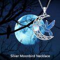 wholesale 925 Sterling Silver Blue Enamel Hummingbird & Moon Pendant Necklace for Women Girls Mom-0-3