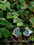 wholesale 925 Sterling Silver Green Enamel Shamrock Trinity Knot Stud Earrings for Women-0-5