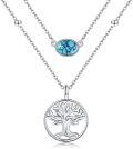 wholesale 925 Sterling Silver Turquoise Tree of Life Lariat Layered Pendant Necklace Christmas Gifts for Women-0-0