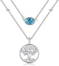 wholesale 925 Sterling Silver Turquoise Tree of Life Lariat Layered Pendant Necklace Christmas Gifts for Women-Tree of Life Layered